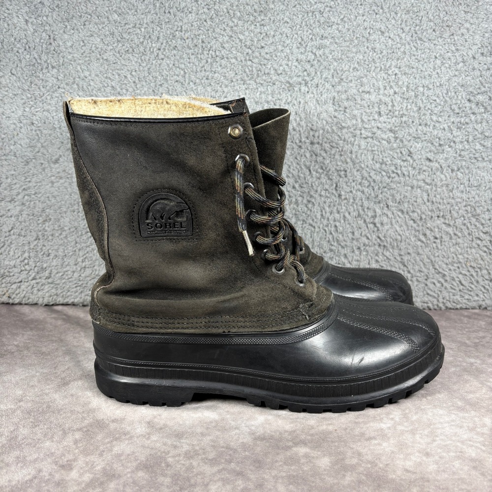 Sorel Snow Boots Mens 11 Brown Caribou Waterproof Suede Felt Lined Pac Boots